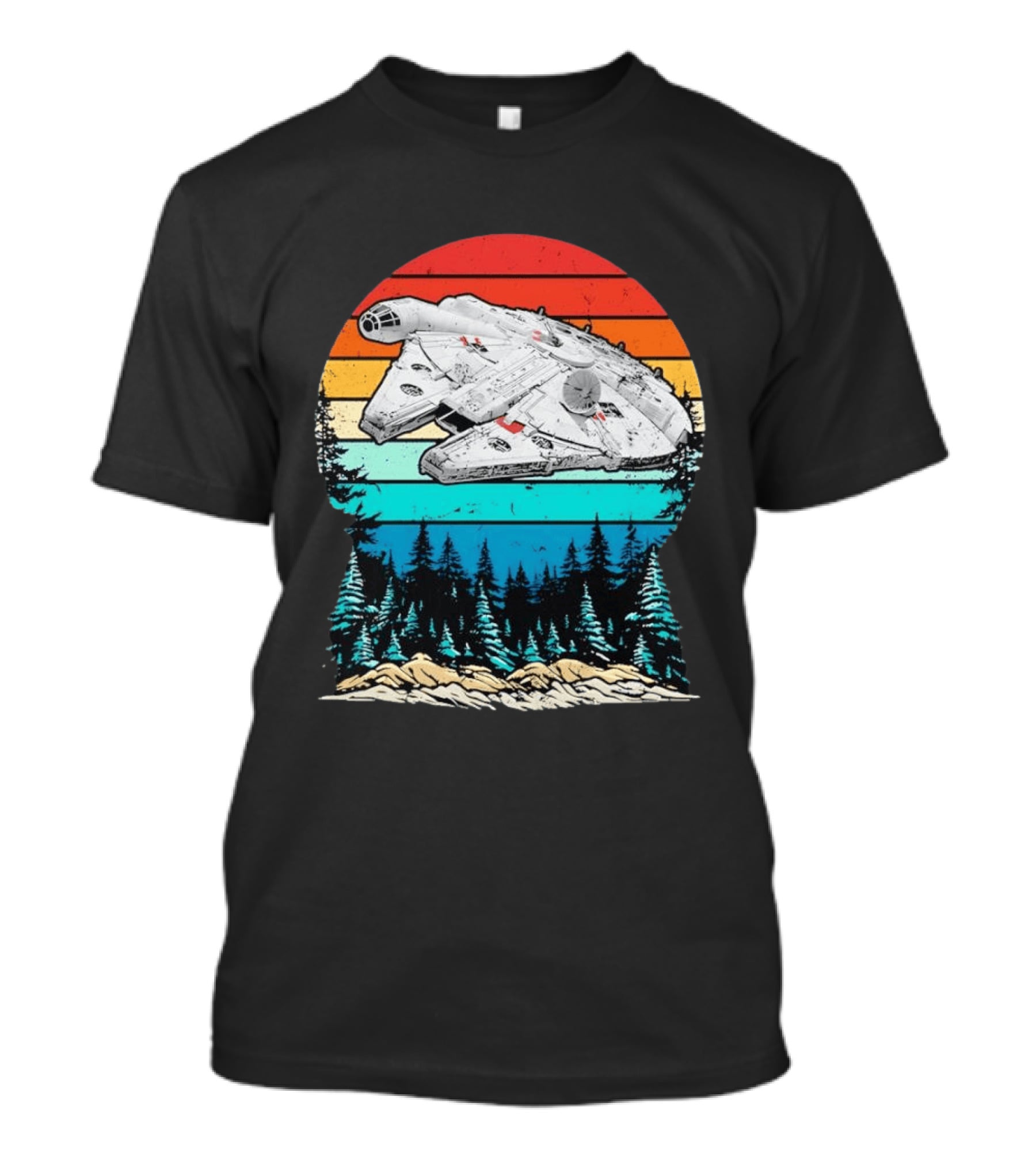 Millennium Falcon Endor Sunset Forest Scene T-Shirt