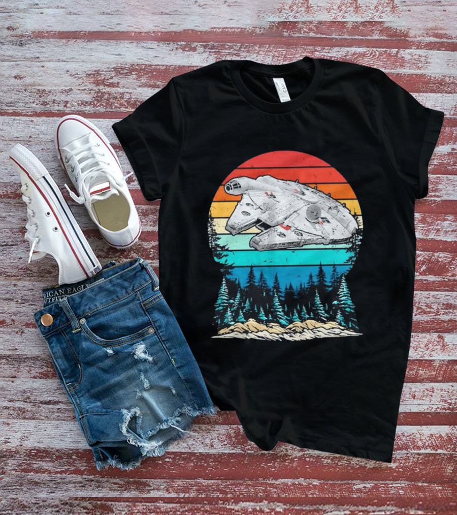 Millennium Falcon Endor Sunset Forest Scene T-Shirt