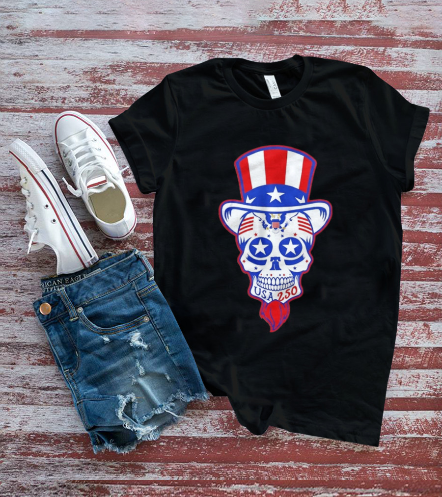 Uncle Sam Skull Stars Stripes USA 250 Patriotic T-Shirt