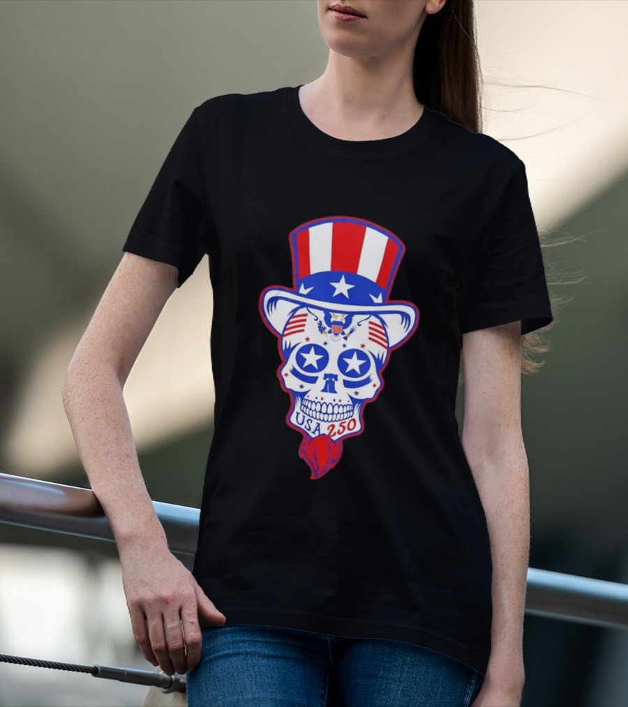 Uncle Sam Skull Stars Stripes USA 250 Patriotic T-Shirt