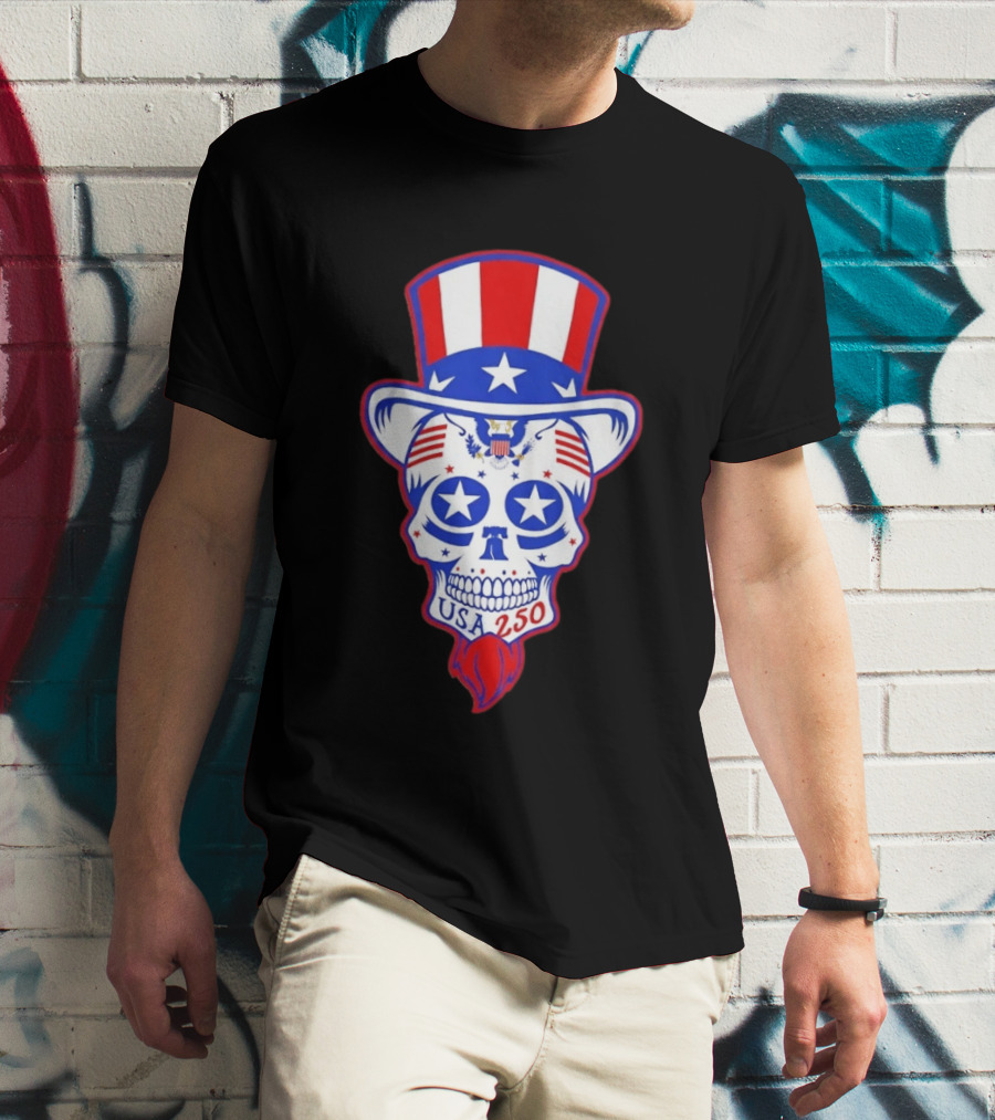 Uncle Sam Skull Stars Stripes USA 250 Patriotic T-Shirt
