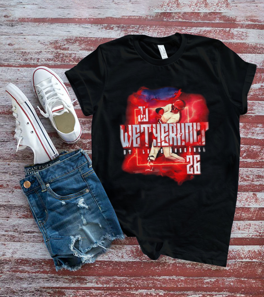 JJ Wetherholt 26 St. Louis Baseball Slugger Swing Lightning T-Shirt