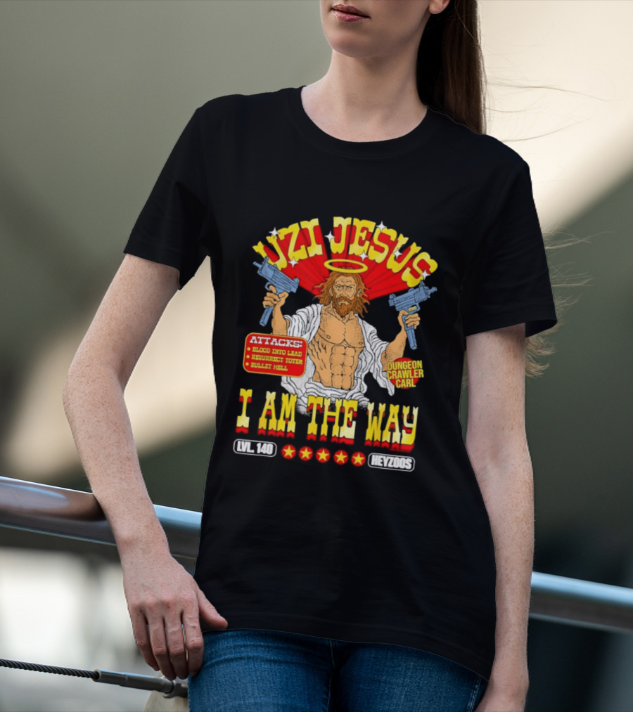 Uzi Jesus I Am The Way Dungeon Crawler Card Bullet Hell T-Shirt