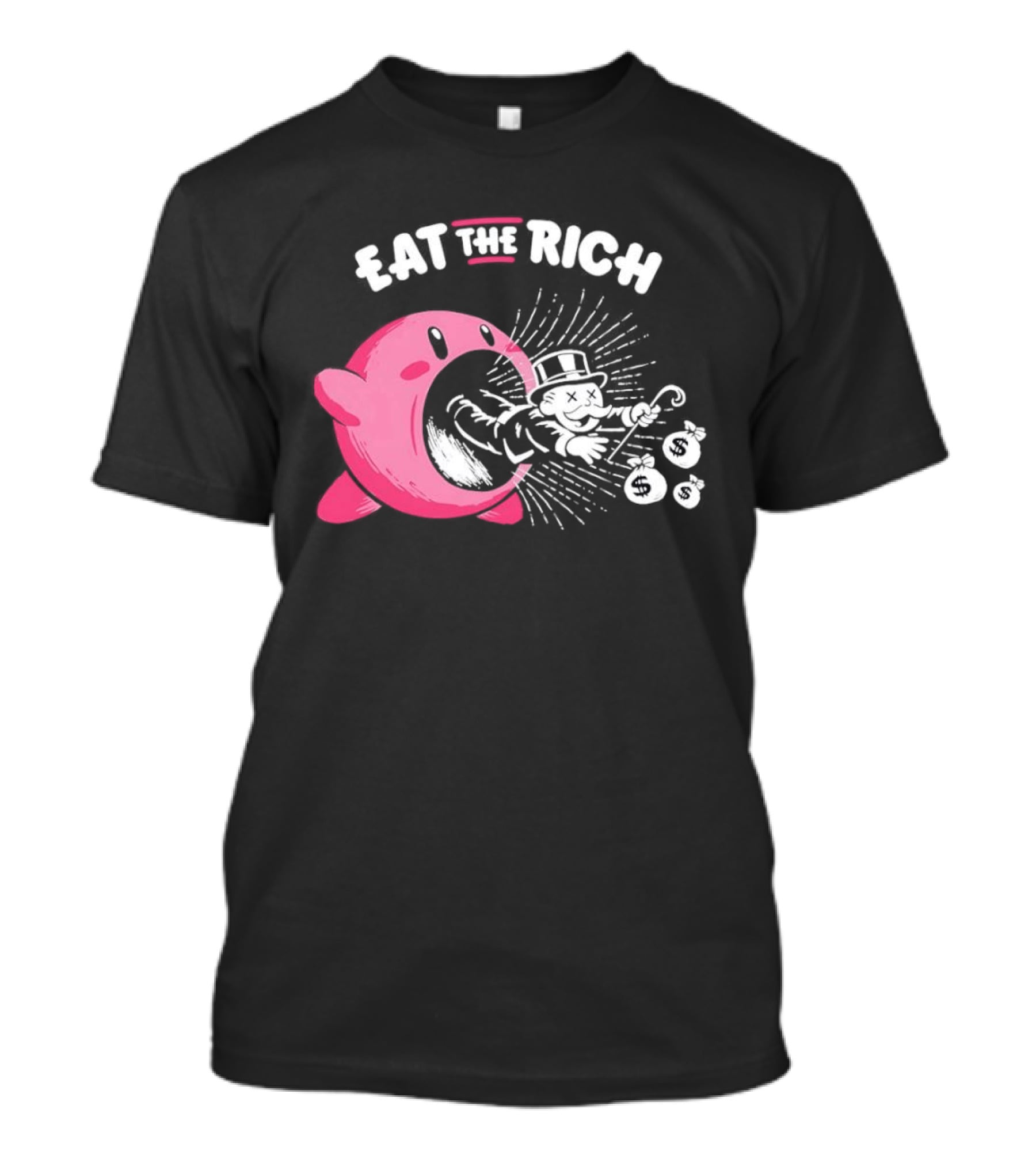 Eat The Rich Kirby Devours Rich Uncle Pennybags Dollar Signs T-Shirt