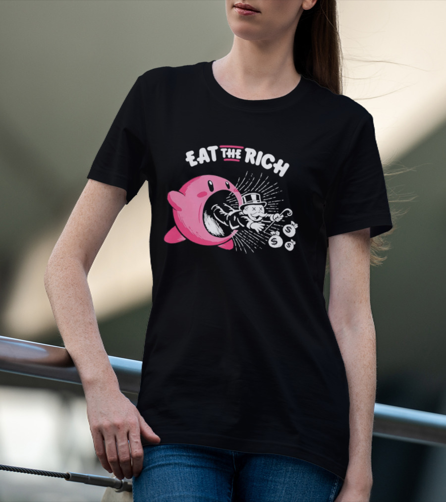 Eat The Rich Kirby Devours Rich Uncle Pennybags Dollar Signs T-Shirt