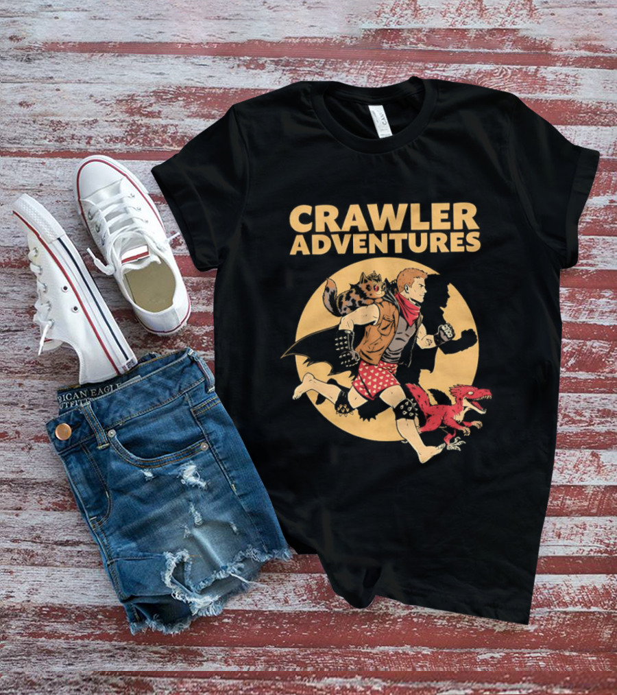 Crawler Adventures Running Man And Dinosaur T-Shirt