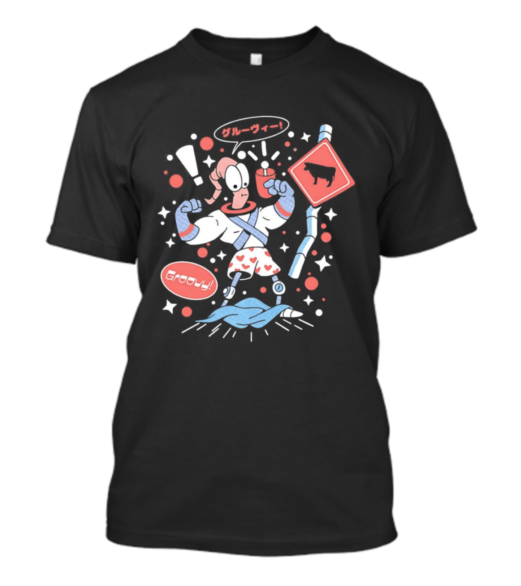 Earthworm Jim Groovy Boxer Shorts Cow Sign T-Shirt
