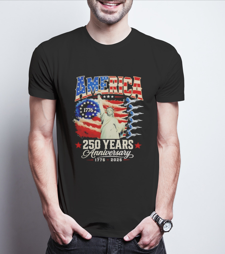 America 250 Years Anniversary 1776 2026 Statue Of Liberty Fighter Jets T-Shirt