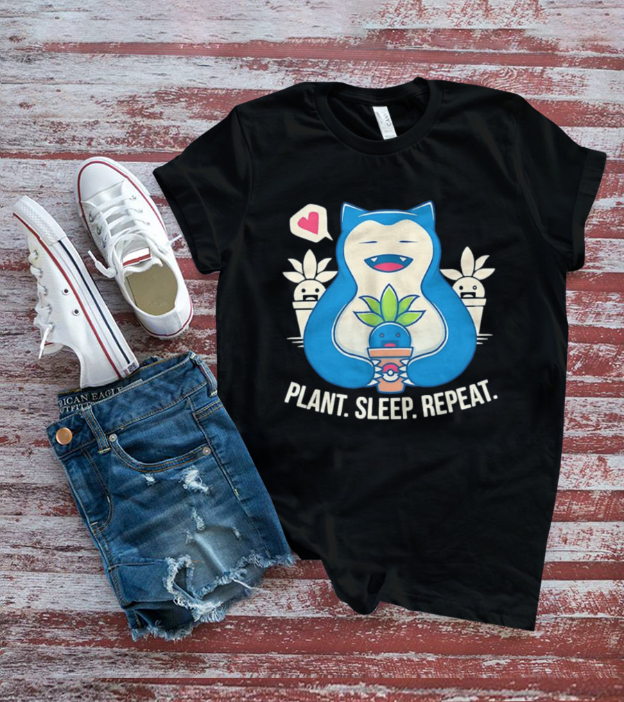 Snorlax Plant Sleep Repeat Heart Loving Plant Characters T-Shirt