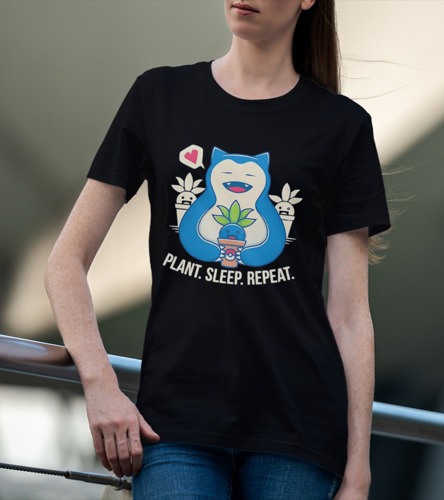Snorlax Plant Sleep Repeat Heart Loving Plant Characters T-Shirt
