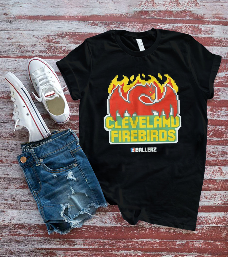 Cleveland Firebirds Ballerz Pixel Dragon Flame T-Shirt