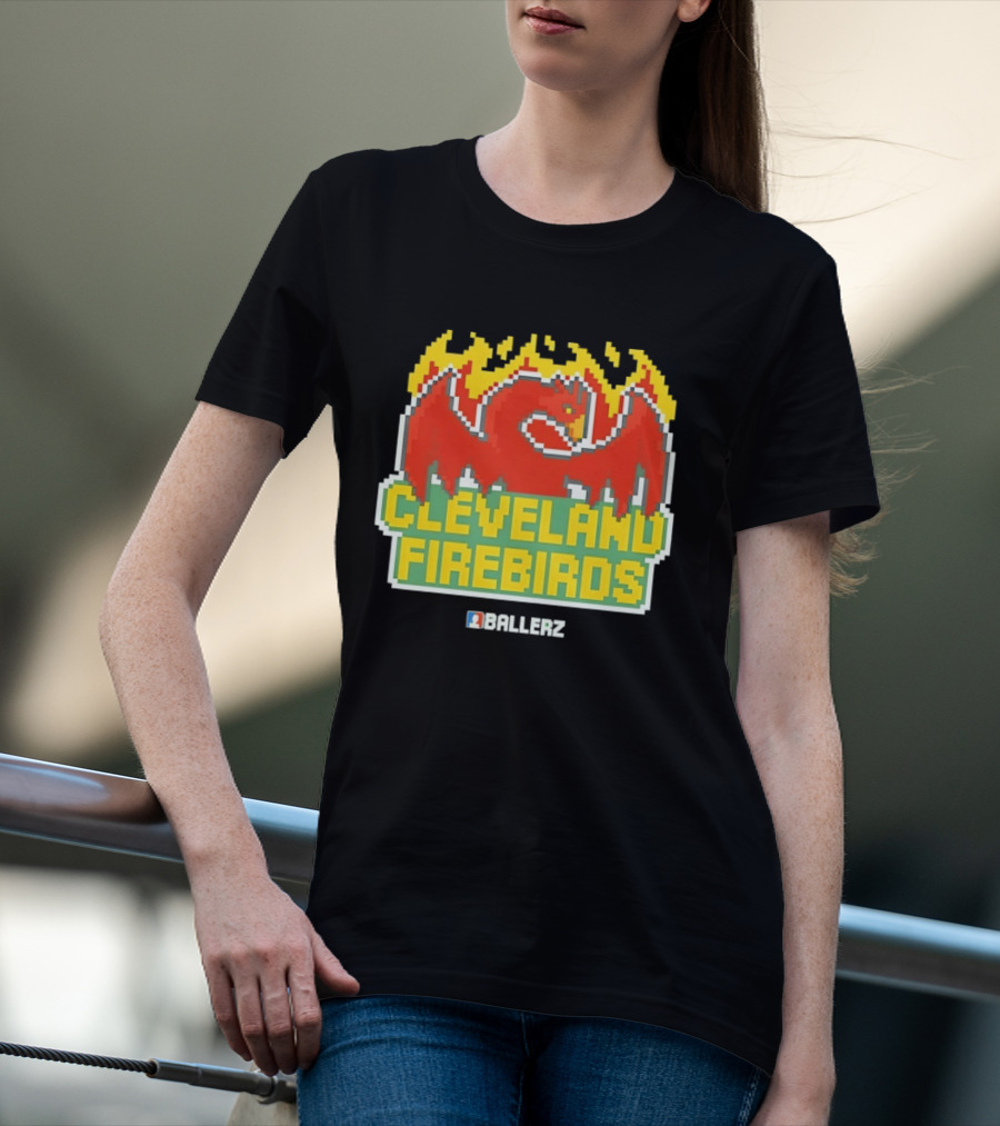Cleveland Firebirds Ballerz Pixel Dragon Flame T-Shirt