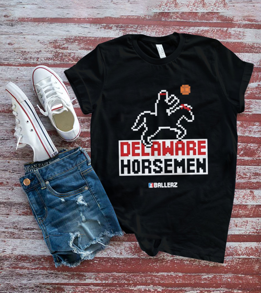 Delaware Horsemen Ballerz Pixel Art Style Basketball T-Shirt