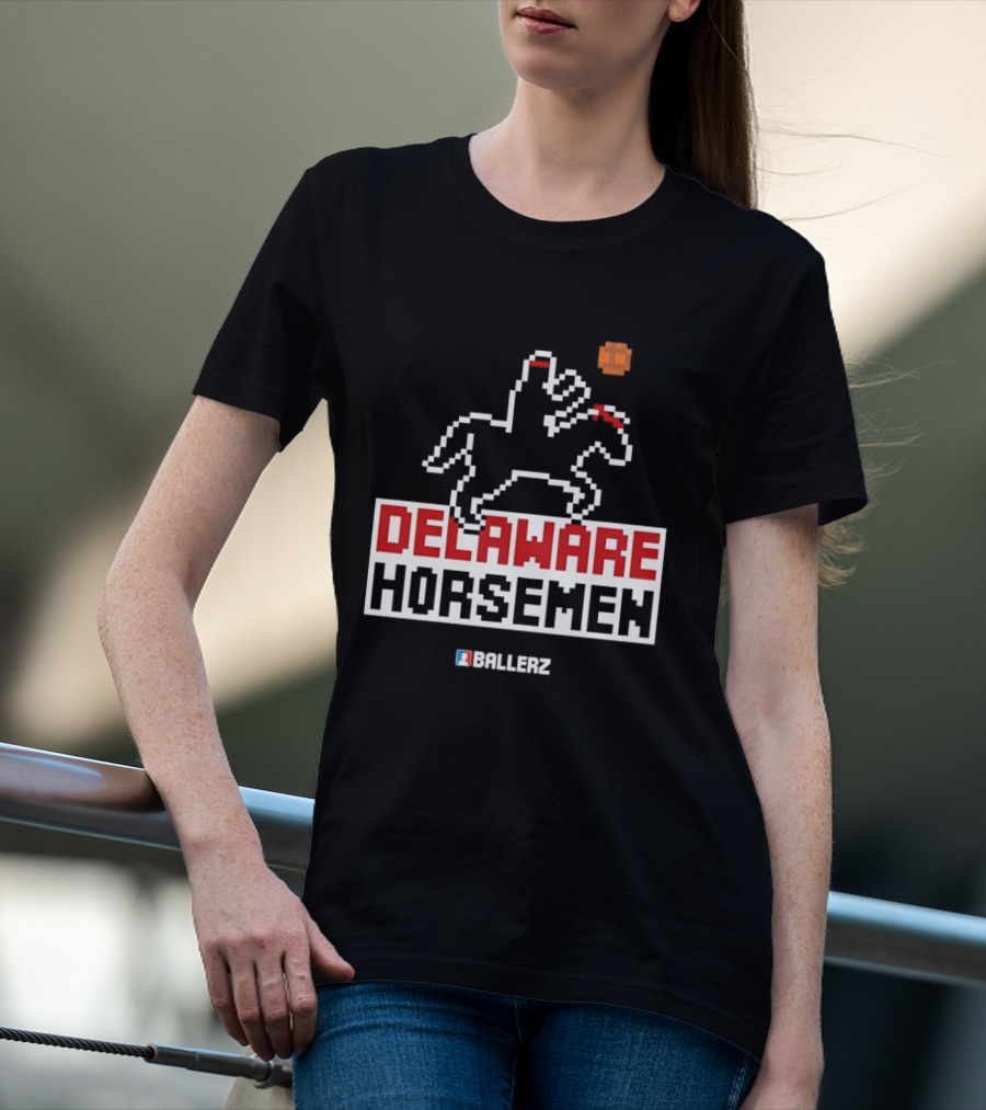 Delaware Horsemen Ballerz Pixel Art Style Basketball T-Shirt