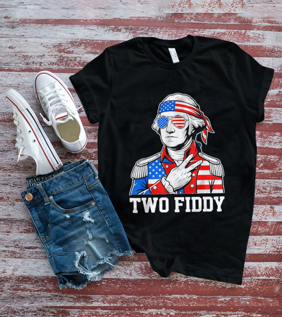 Two Fiddy George Washington American Flag 250th Anniversary T-Shirt