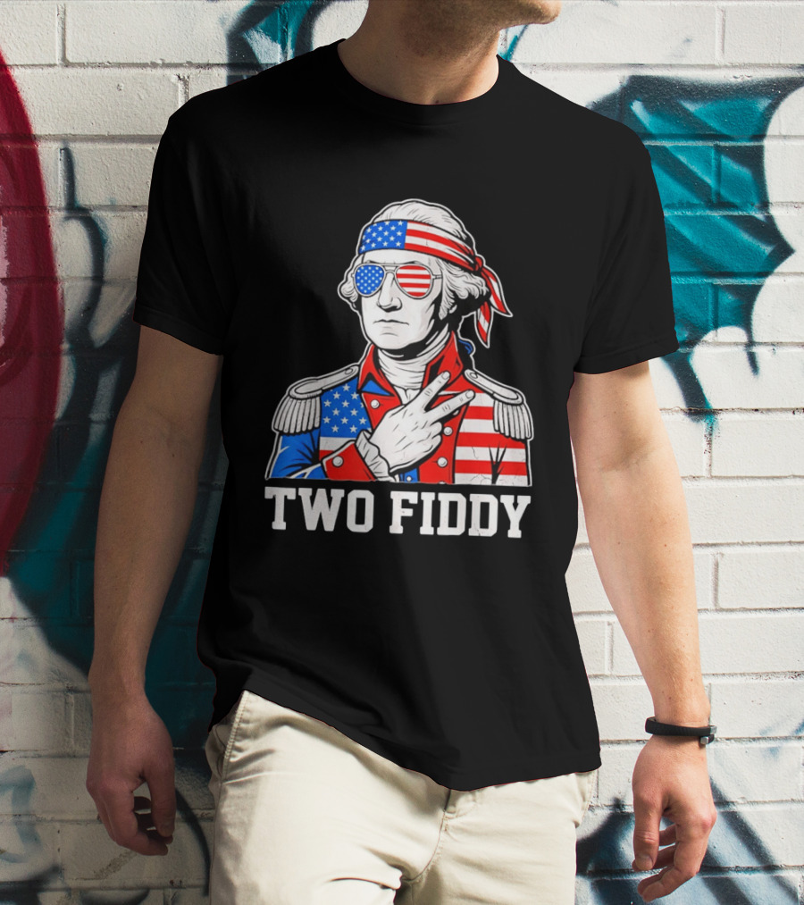 Two Fiddy George Washington American Flag 250th Anniversary T-Shirt