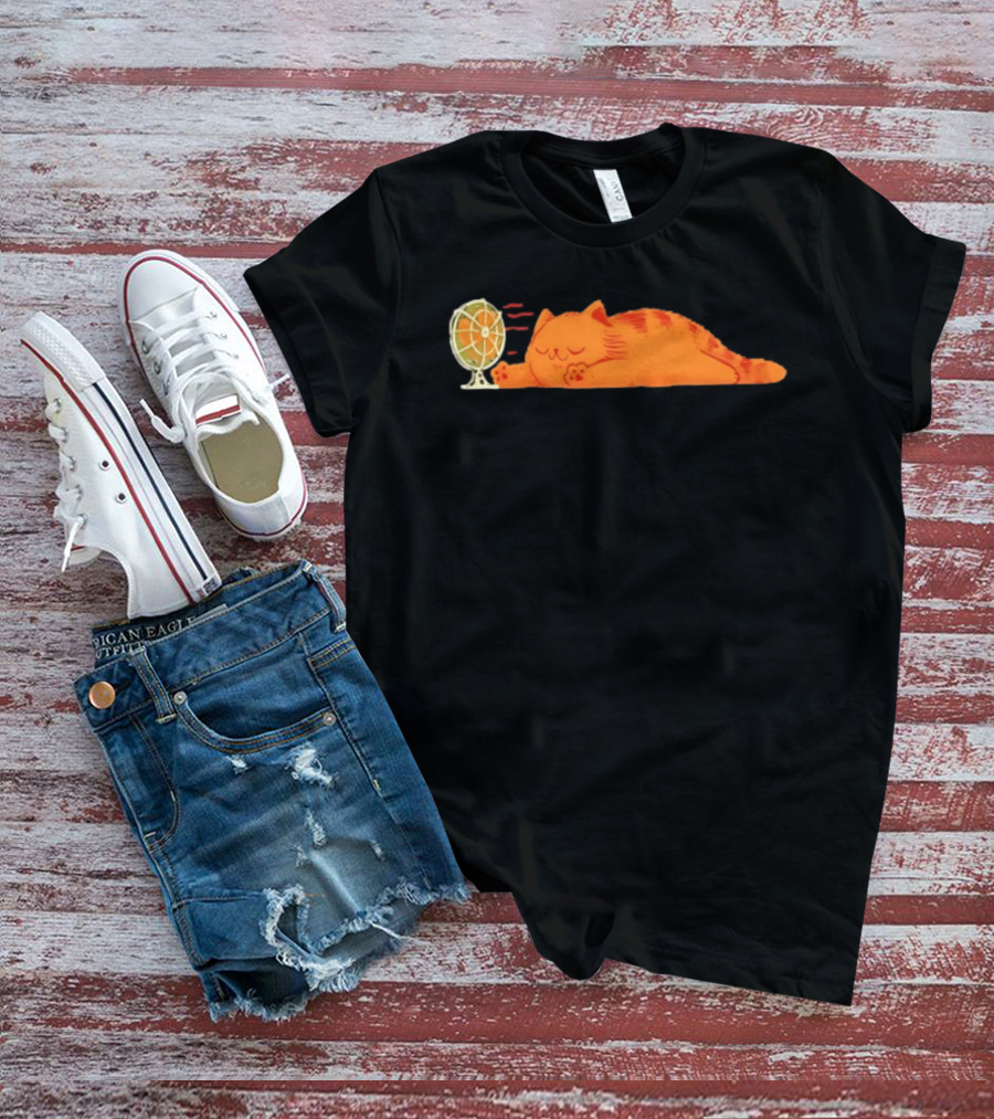 Orange Cat Relaxing In Front Of Fan Cool Breeze T-Shirt