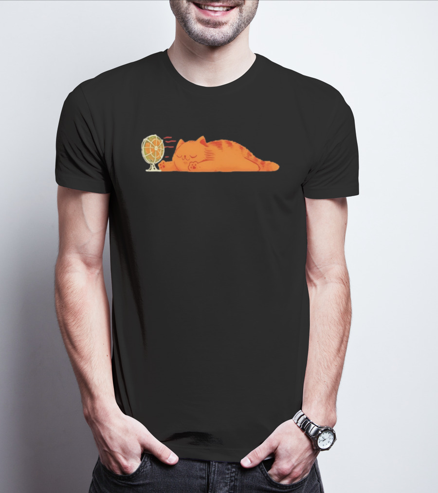 Orange Cat Relaxing In Front Of Fan Cool Breeze T-Shirt