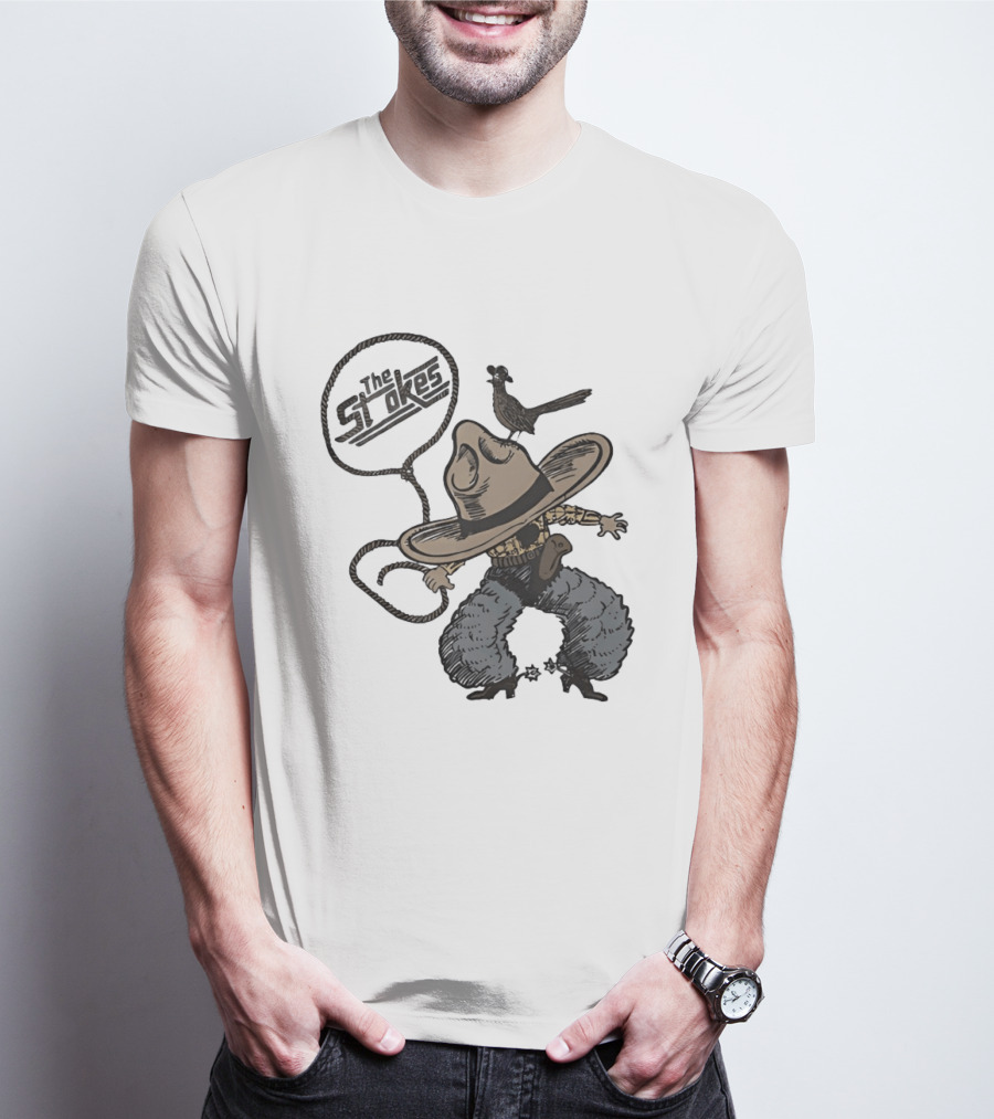 The Strokes Cowboy Hat Bird Lasso Denim Holster Brown Boots T-Shirt