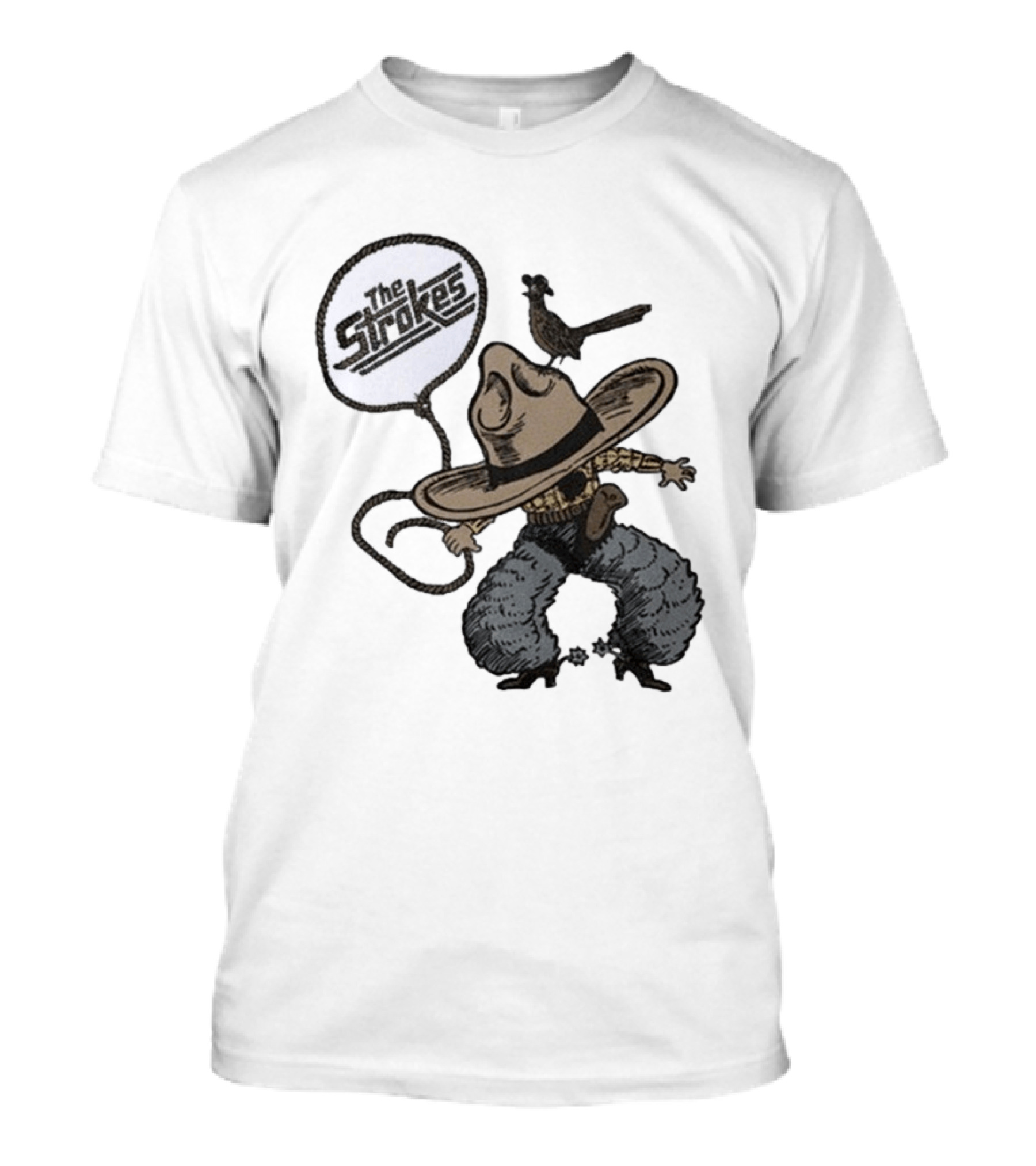 The Strokes Tour 2026 Illustrated Cowboy Holding Lasso With Bird And Cowboy Hat T-Shirt