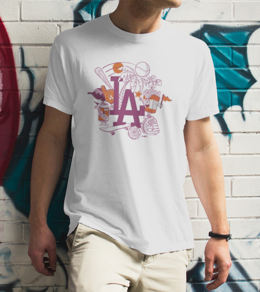 Neweracap Los Angeles Dodgers MLB Foam Finger Baseball Bat Palm Trees T-Shirt