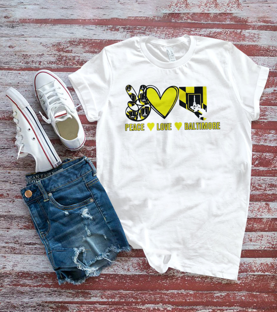 Peace Love Baltimore Maryland Flag Charm City T-Shirt