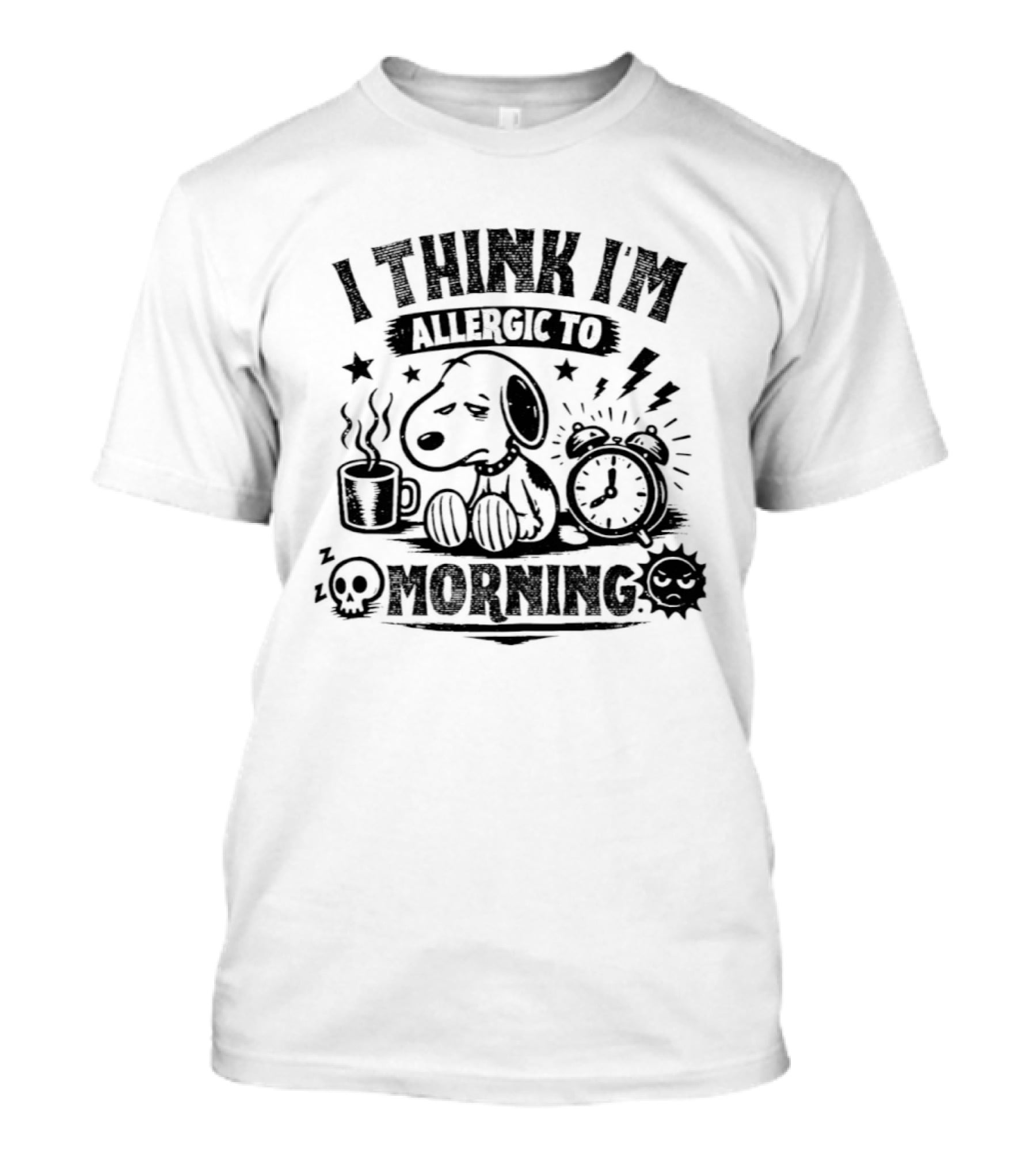 I Think I'm Allergic To Morning Snoopy Coffee Alarm Stars Lightning T-Shirt