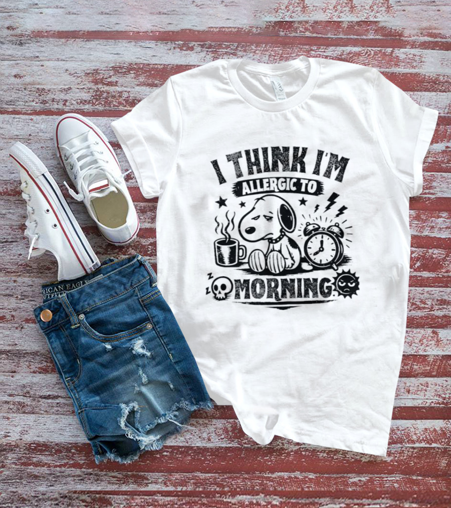 I Think I'm Allergic To Morning Snoopy Coffee Alarm Stars Lightning T-Shirt