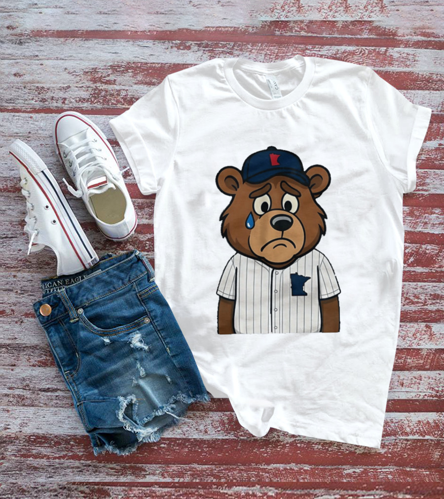 Sad Minnesota Bear With Baseball Jersey And Cap T-Shirt