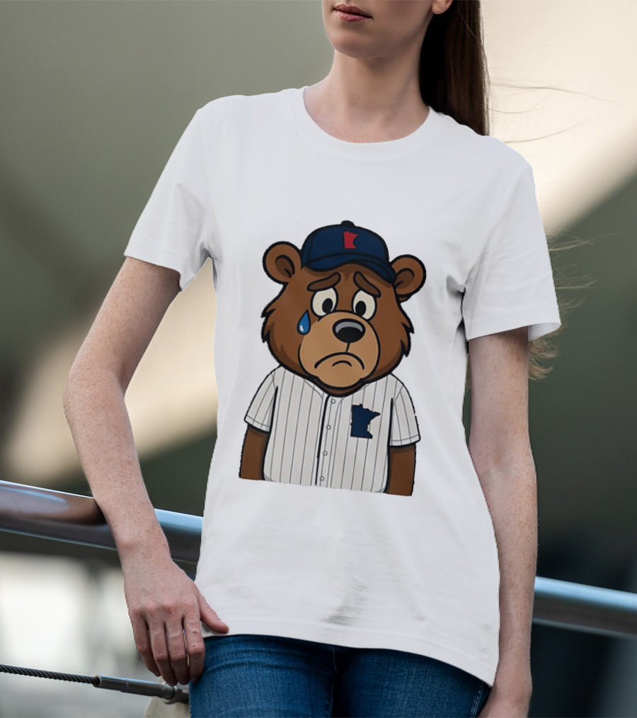 Sad Minnesota Bear With Baseball Jersey And Cap T-Shirt