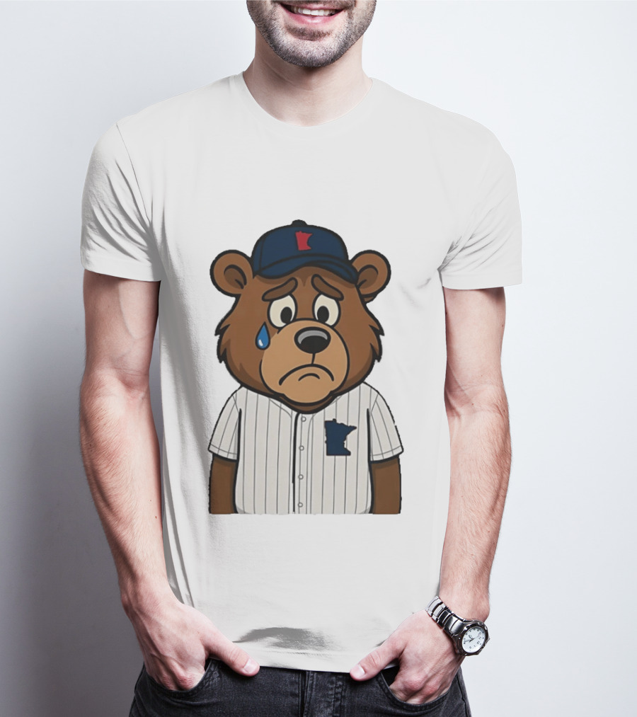 Sad Minnesota Bear With Baseball Jersey And Cap T-Shirt