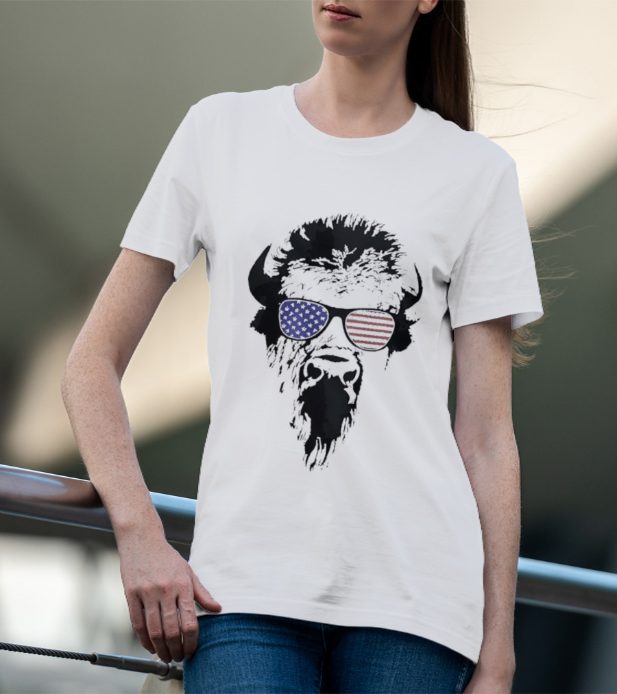 American Buffalo Patriotic Sunglasses Flag T-Shirt