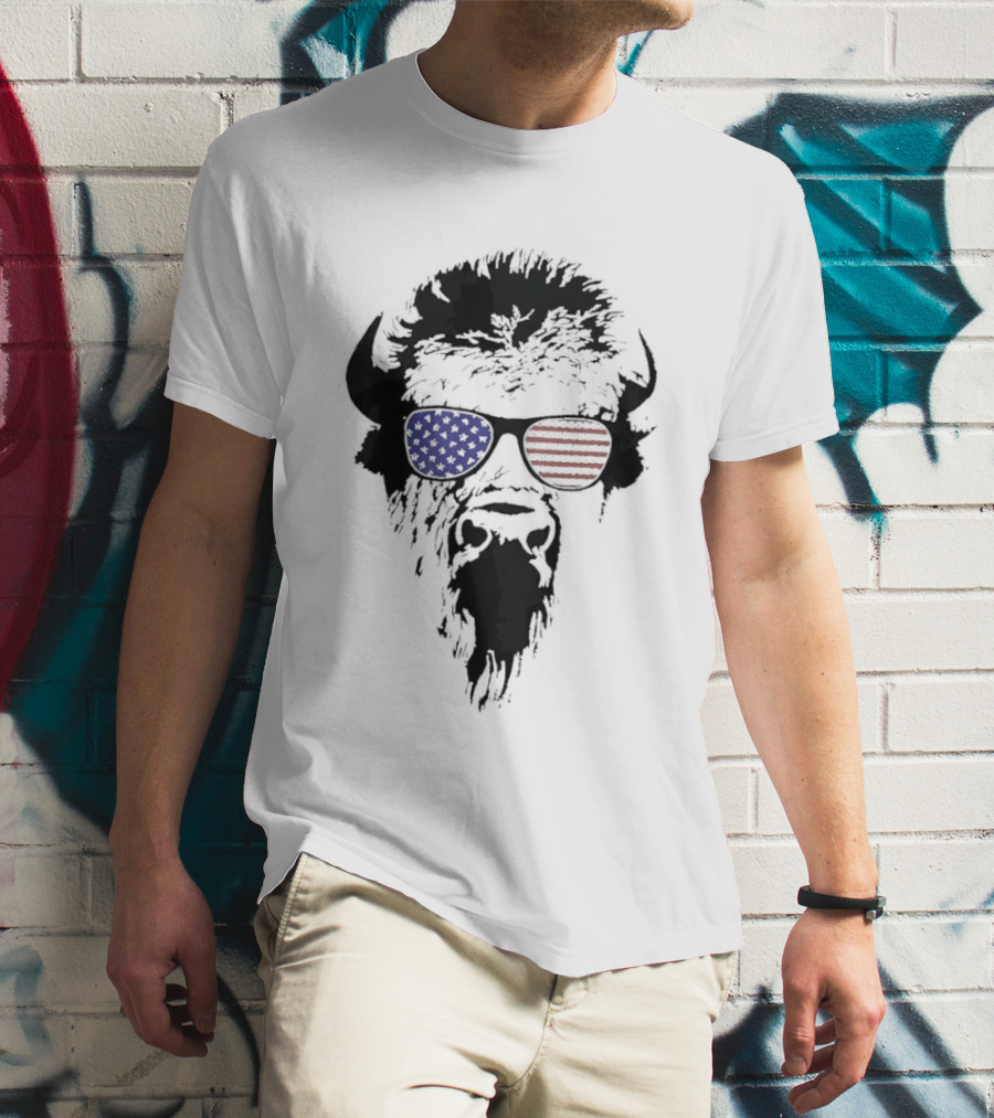 American Buffalo Patriotic Sunglasses Flag T-Shirt