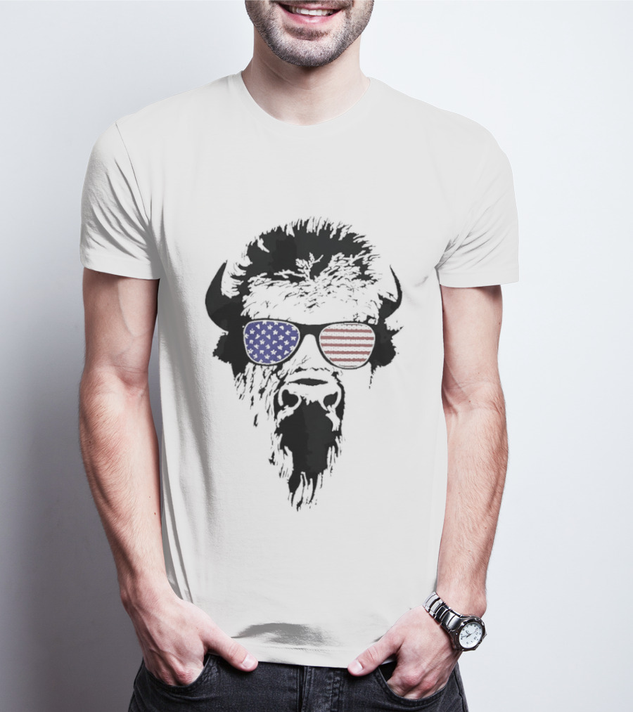 American Buffalo Patriotic Sunglasses Flag T-Shirt