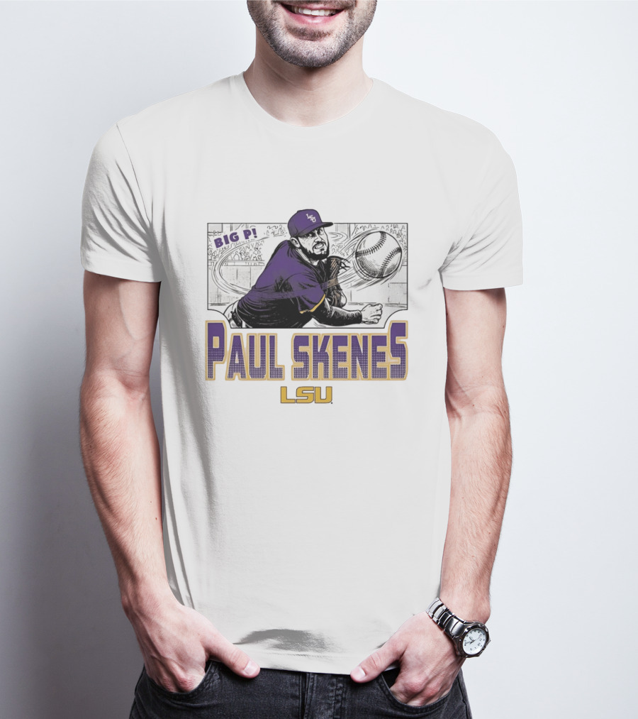 LSU Tigers Paul Skenes Big P Baseball Comic T-Shirt