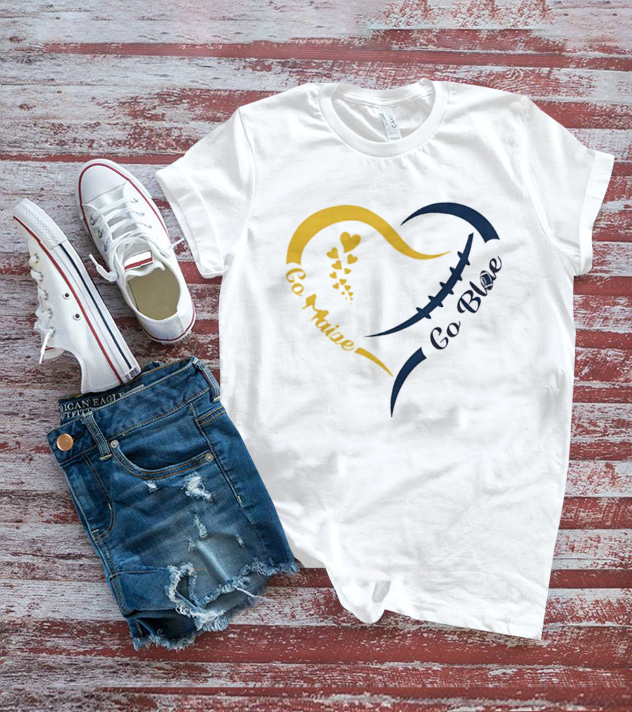 Michigan Wolverines Heart Go Maize Go Blue Football T-Shirt