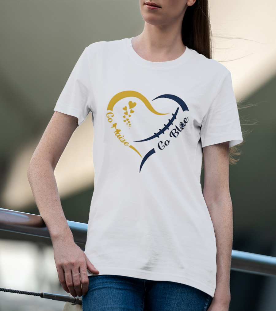 Michigan Wolverines Heart Go Maize Go Blue Football T-Shirt
