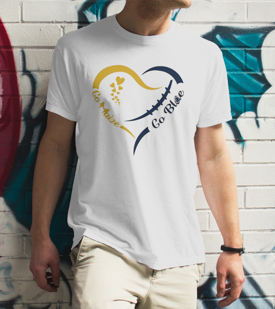 Michigan Wolverines Heart Go Maize Go Blue Football T-Shirt