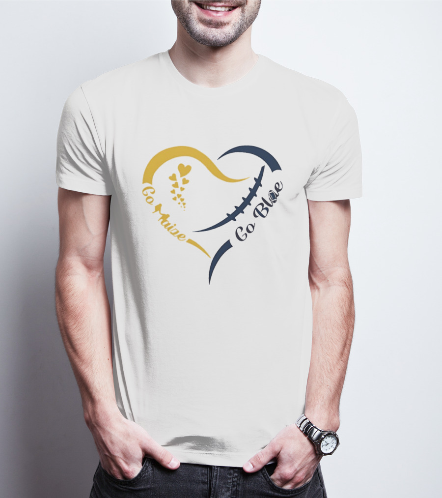 Michigan Wolverines Heart Go Maize Go Blue Football T-Shirt