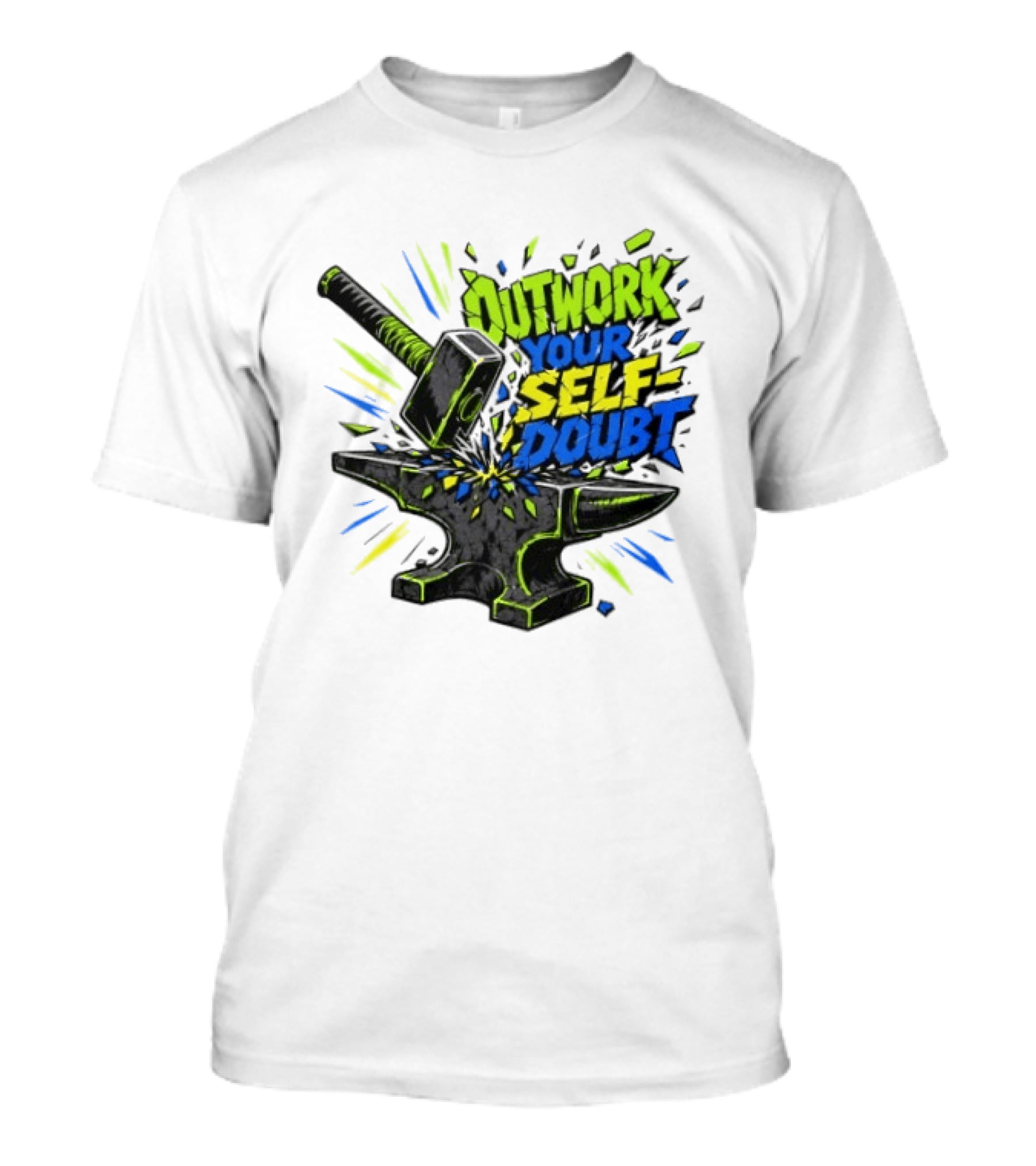 Outwork Your Self Doubt Inspirational Hammer And Anvil Motivational T-Shirt