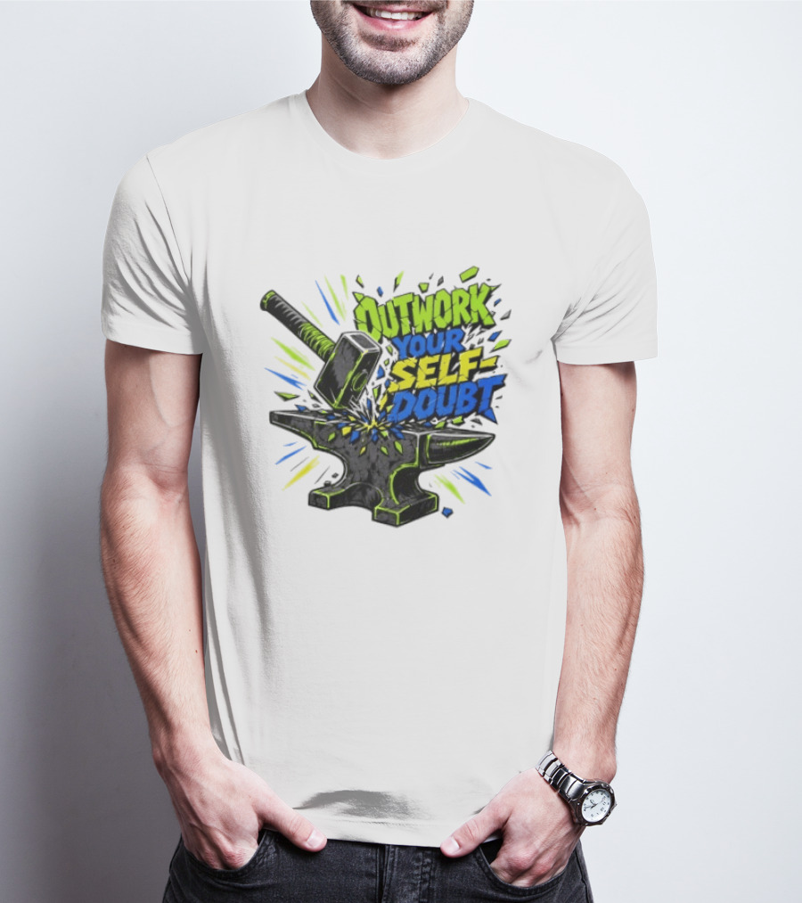 Outwork Your Self Doubt Inspirational Hammer And Anvil Motivational T-Shirt
