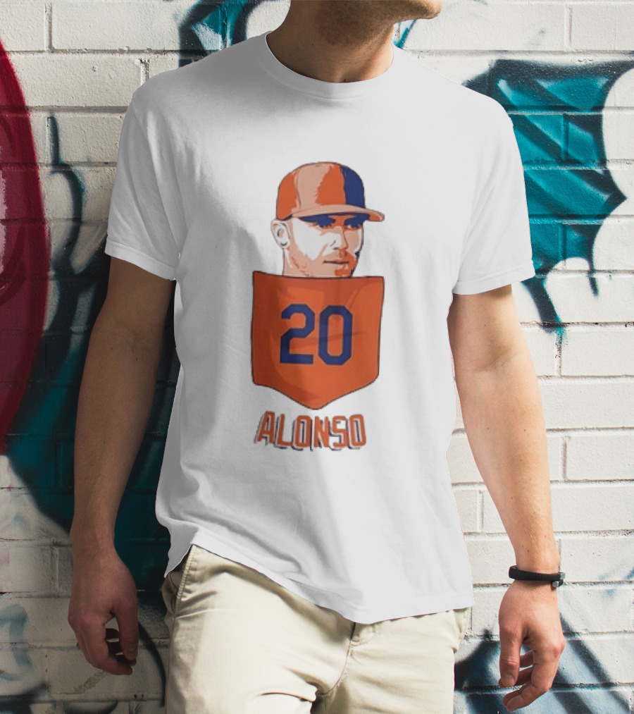 Pete Alonso 20 New York Mets MLB Baseball Pocket T-Shirt