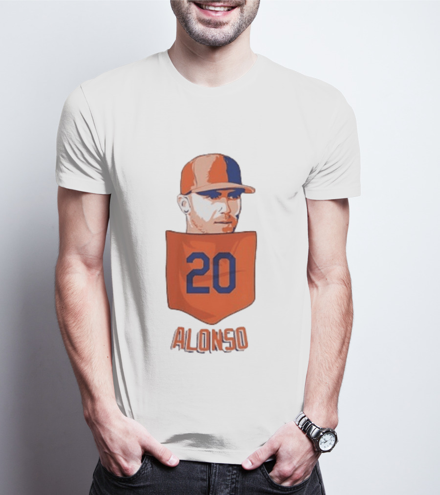 Pete Alonso 20 New York Mets MLB Baseball Pocket T-Shirt