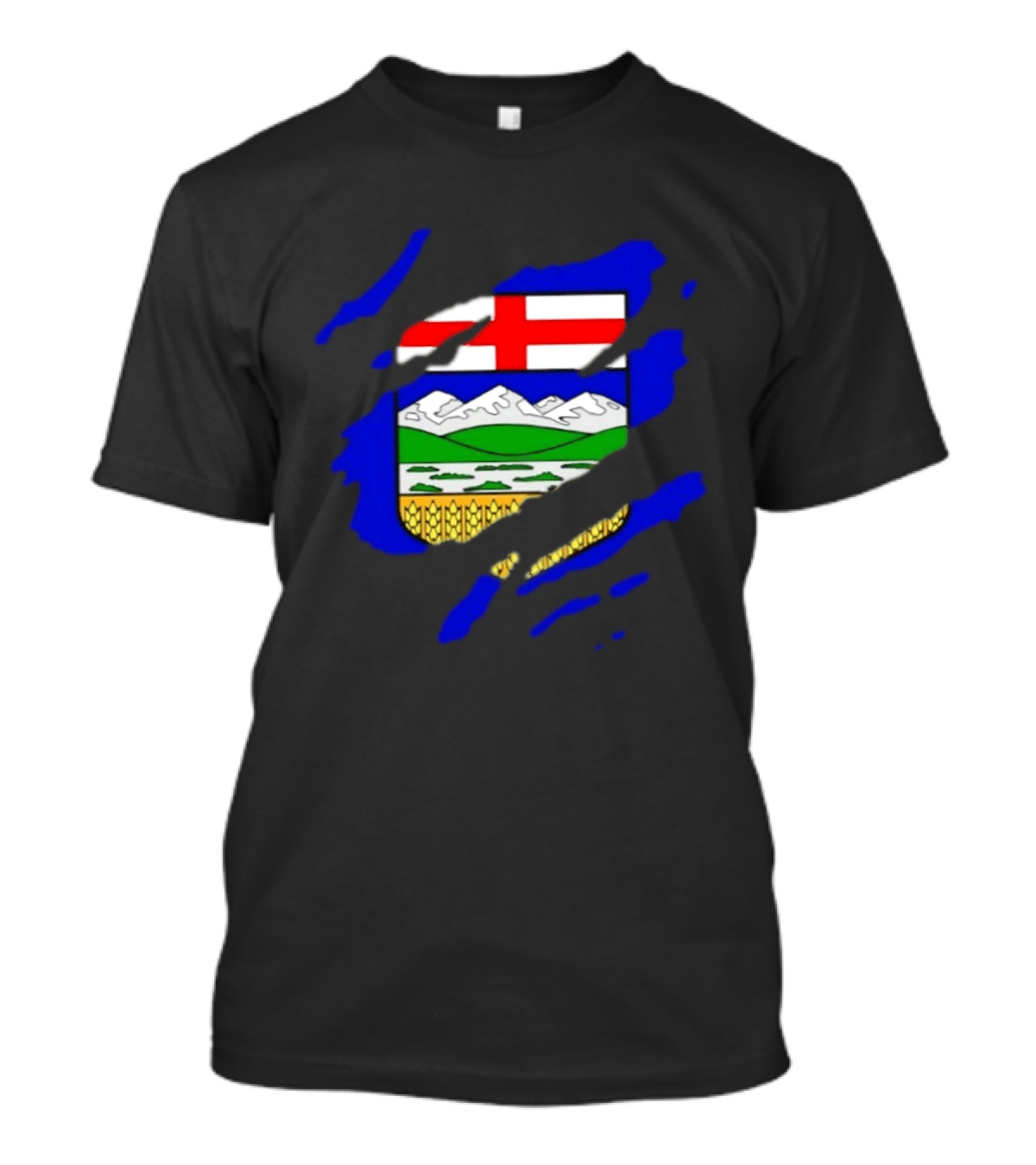 Alberta Coat Of Arms Ripped Effect Canada Flag Emblem Heritage Display T-Shirt
