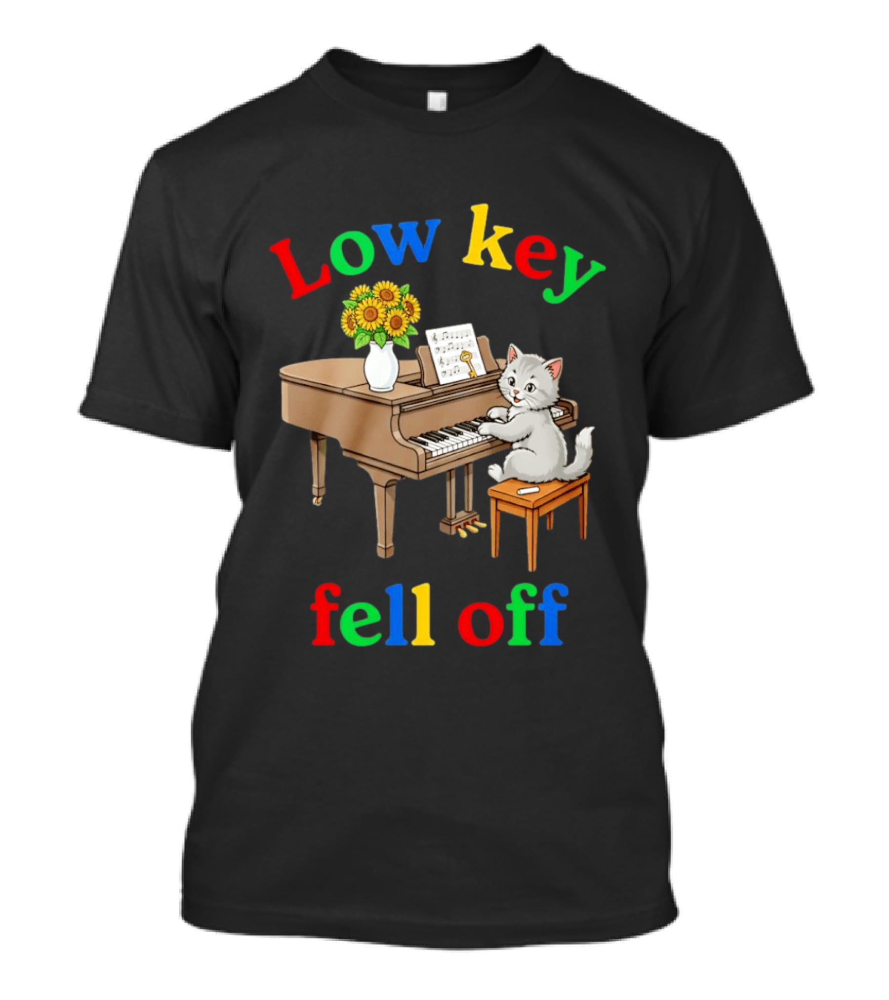Low Key Cat On Piano Fell Off T-Shirt