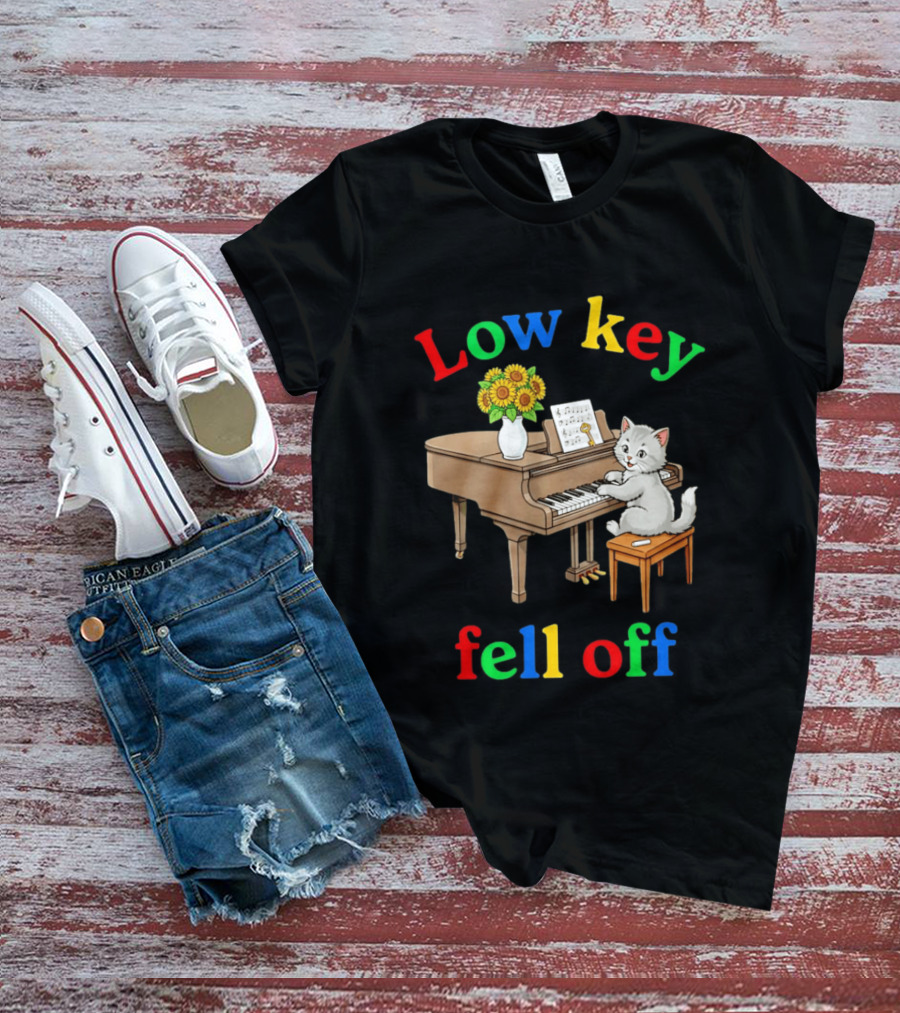 Low Key Cat On Piano Fell Off T-Shirt