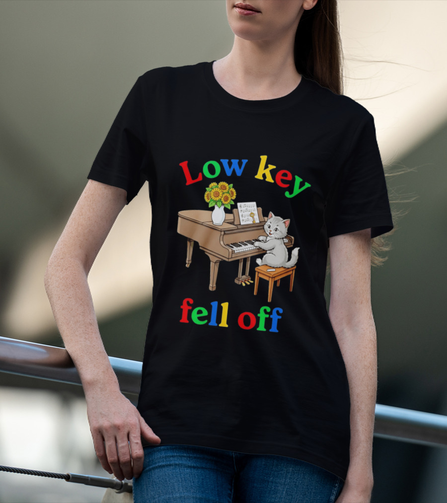 Low Key Cat On Piano Fell Off T-Shirt