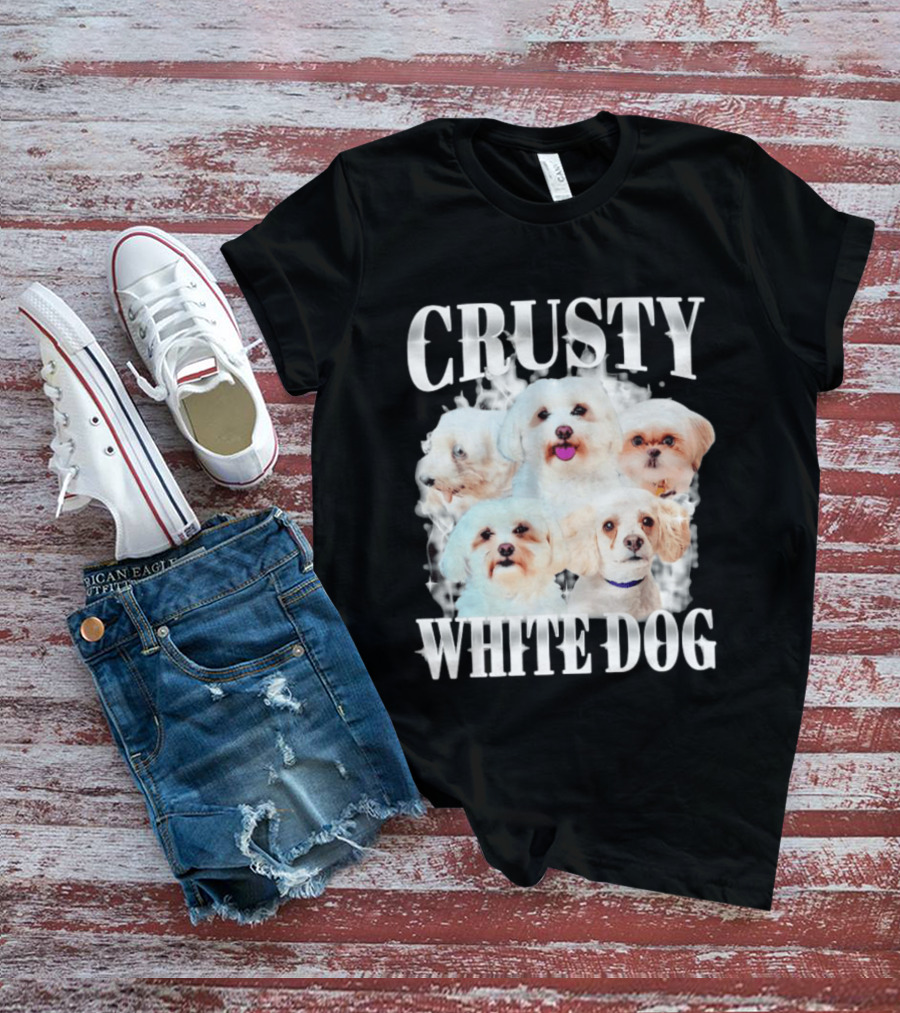 Crusty White Dog Collage 90s Bootleg Vintage Style Nostalgia T-Shirt