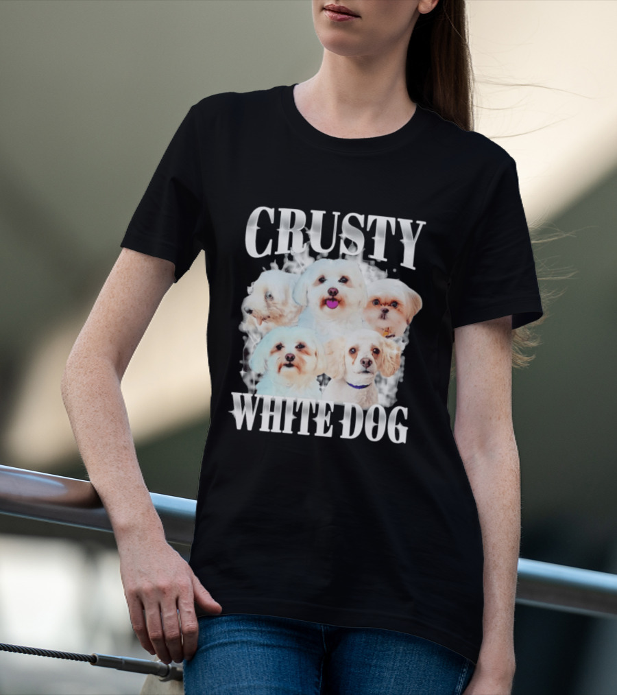 Crusty White Dog Collage 90s Bootleg Vintage Style Nostalgia T-Shirt