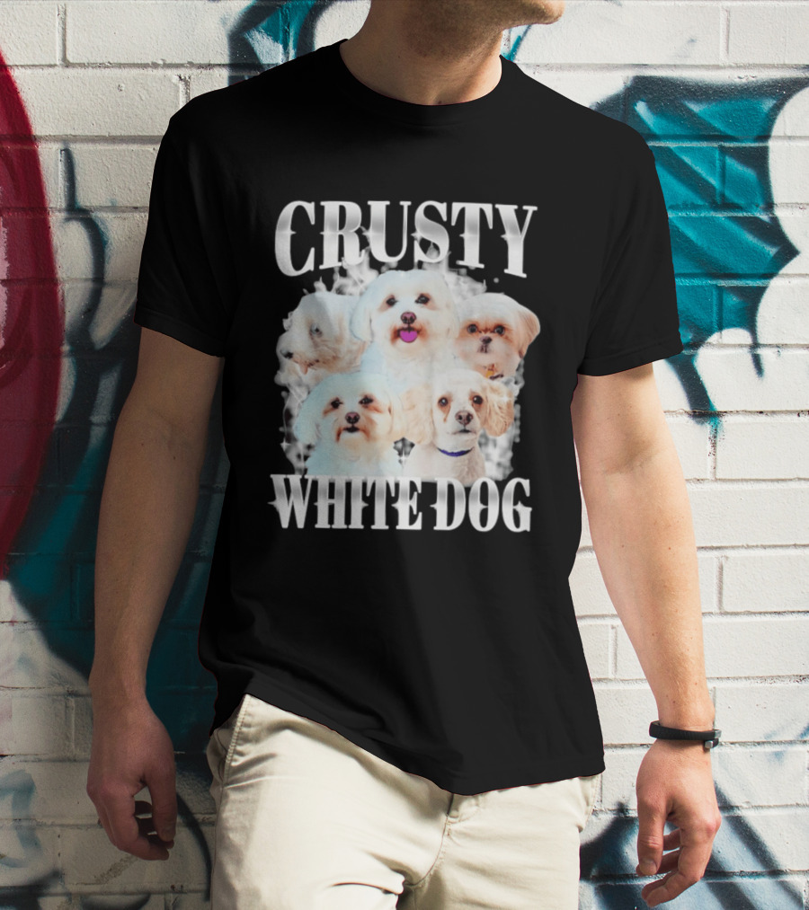 Crusty White Dog Collage 90s Bootleg Vintage Style Nostalgia T-Shirt